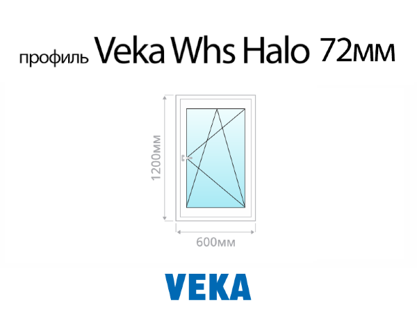 Veka Whs Halo 72 мм пластиковое ПВХ окно 1200х600 мм (120х60 см)