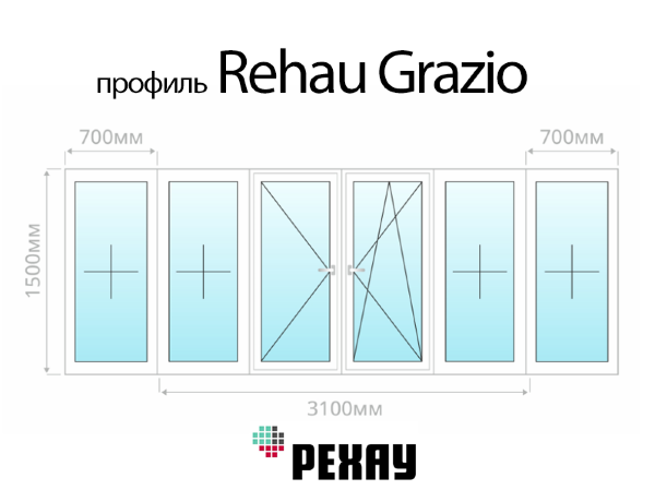 Rehau Grazio остекление балкона П-образный