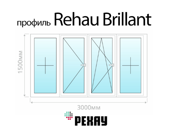 Rehau Brillant остекление лоджии 3 метра