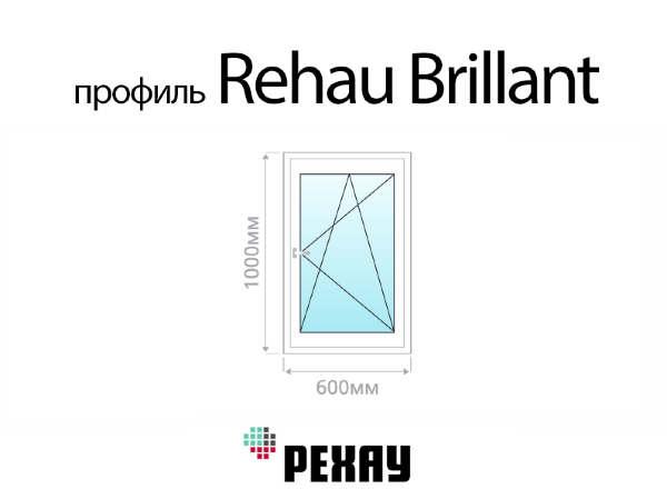 Rehau Brillant пластиковое ПВХ окно 1000х600 мм (100х60 см)