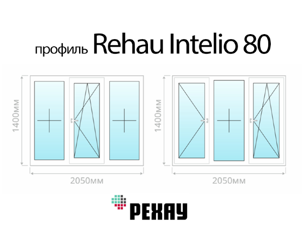 Rehau Intelio 80 трехстворчатое пластиковое ПВХ окно