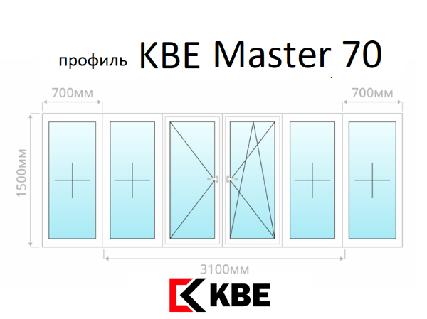 KBE Master 70 остекление балкона П-образный
