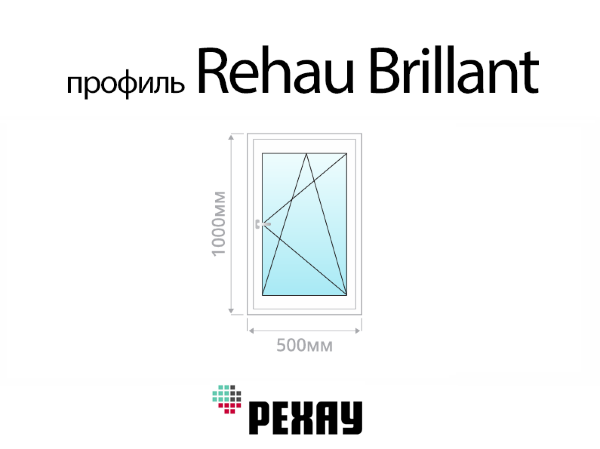 Rehau Brillant пластиковое ПВХ окно 1000х500 мм (100х50 см)