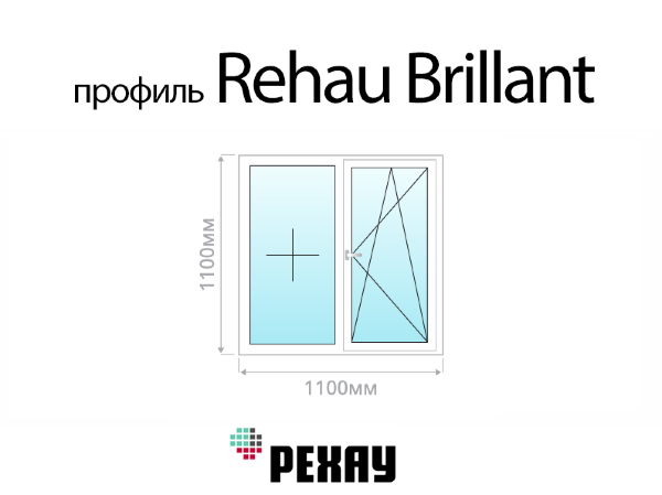 Rehau Brillant пластиковое ПВХ окно 1100х1100 мм (110х110 см)