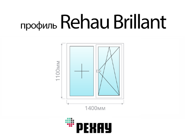 Rehau Brillant пластиковое ПВХ окно 1100х1400 мм (110х140 см)