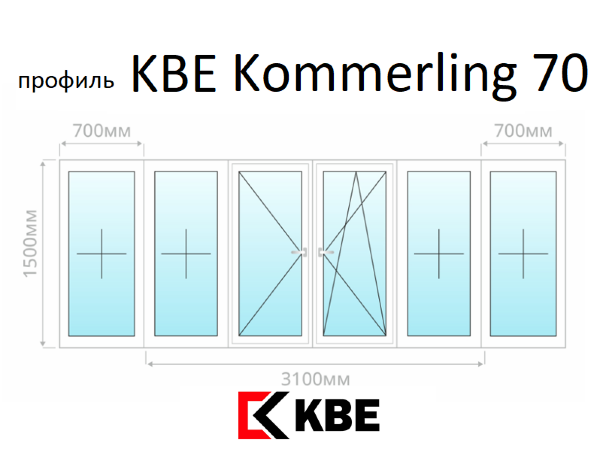 KBE Kommerling 70 остекление балкона П-образный