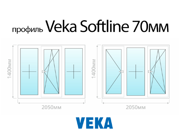 Veka Softline 70мм трехстворчатое пластиковое ПВХ окно