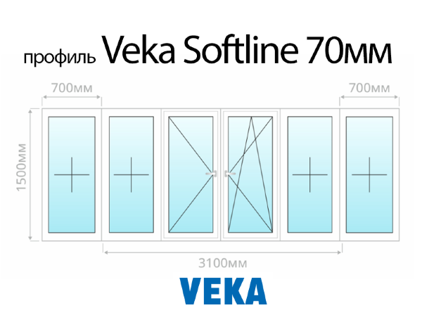 Veka Softline 70мм остекление балкона П-образный