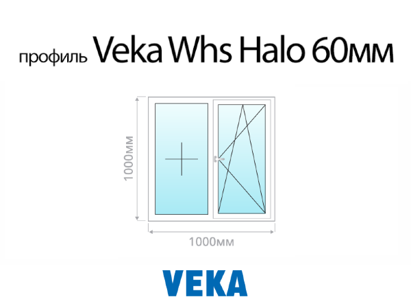 Veka Whs Halo 60 мм пластиковое ПВХ окно 1000х1000 мм (100х100 см)
