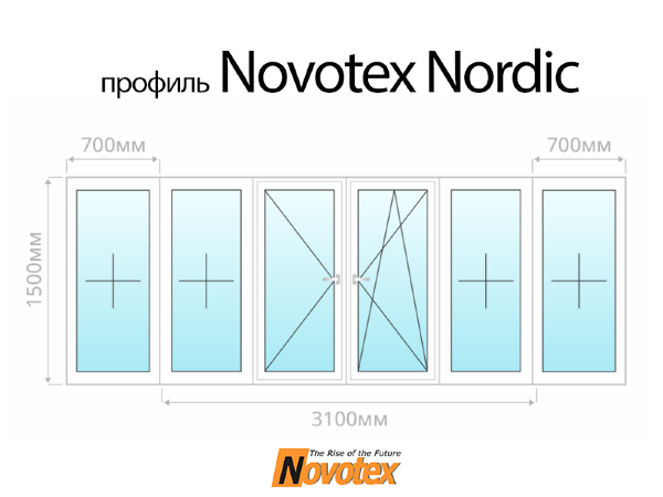 Novotex Nordic остекление балкона П-образный