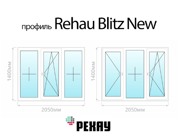 Rehau Blitz New трехстворчатое пластиковое ПВХ окно
