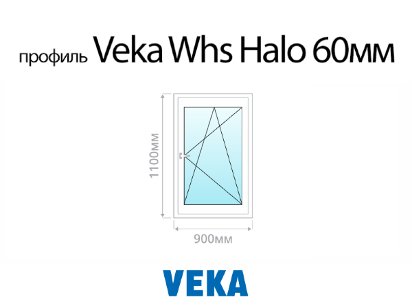 Veka Whs Halo 60 мм пластиковое ПВХ окно 1100х900 мм (110х90 см)