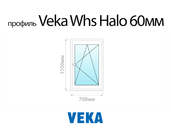 Veka Whs Halo 60 мм пластиковое ПВХ окно 1100х700 мм (110х70 см)