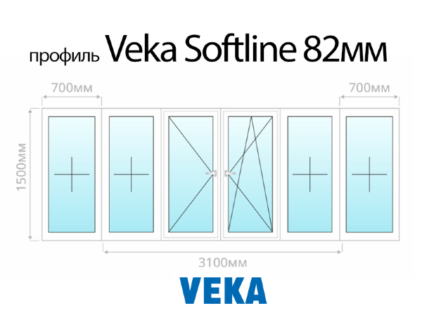 Veka Softline 82мм остекление балкона П-образный