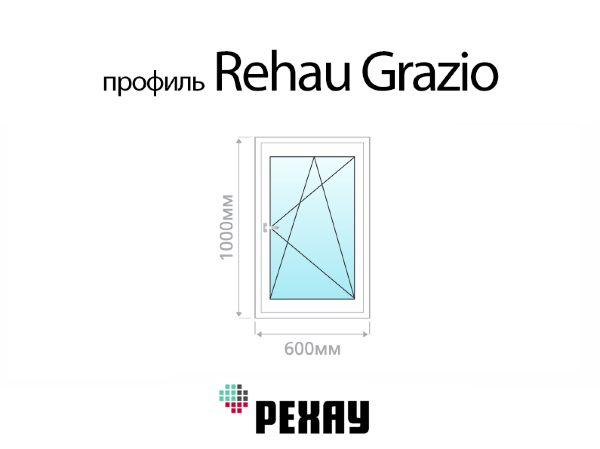 Rehau Grazio пластиковое ПВХ окно 1000х600 мм (100х60 см)