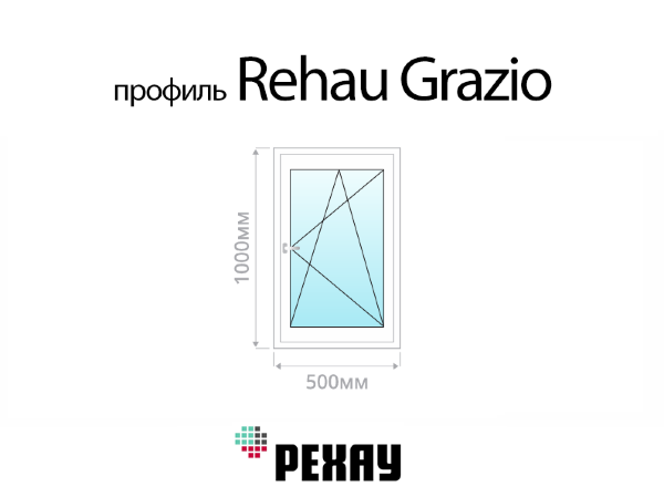 Rehau Grazio пластиковое ПВХ окно 1000х500 мм (100х50 см)