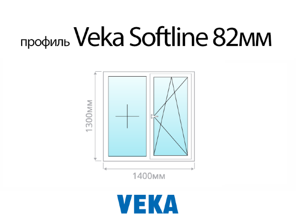 Veka Softline 82 мм пластиковое ПВХ окно 1300х1400 мм (130х140 см)