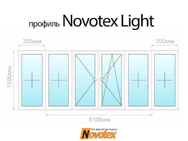 Novotex Ligth остекление балкона П-образный